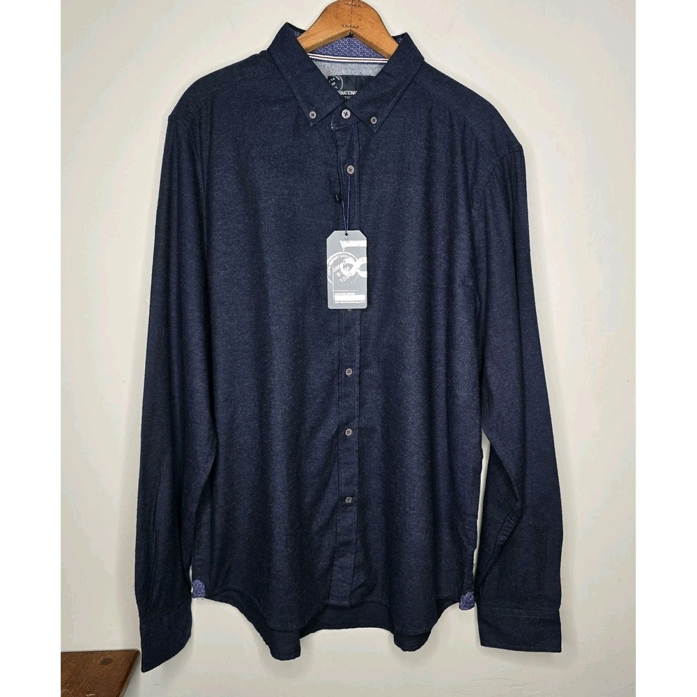International Report Long Sleeve Men's Navy Blue Button Down Dress Shirt Size XL